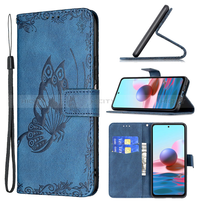 Handytasche Stand Schutzhülle Flip Leder Hülle Schmetterling B03F für Xiaomi Redmi Note 10 4G