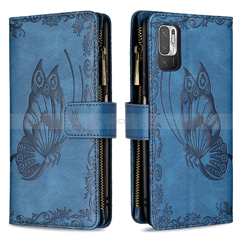 Handytasche Stand Schutzhülle Flip Leder Hülle Schmetterling B03F für Xiaomi Redmi Note 10 5G Blau Plus