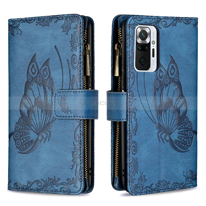 Handytasche Stand Schutzhülle Flip Leder Hülle Schmetterling B03F für Xiaomi Redmi Note 10 Pro 4G Blau Plus