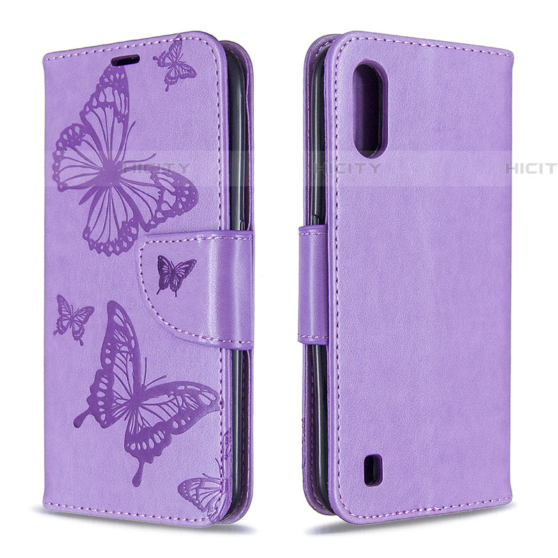 Handytasche Stand Schutzhülle Flip Leder Hülle Schmetterling B13F für Samsung Galaxy A01 SM-A015 Helles Lila