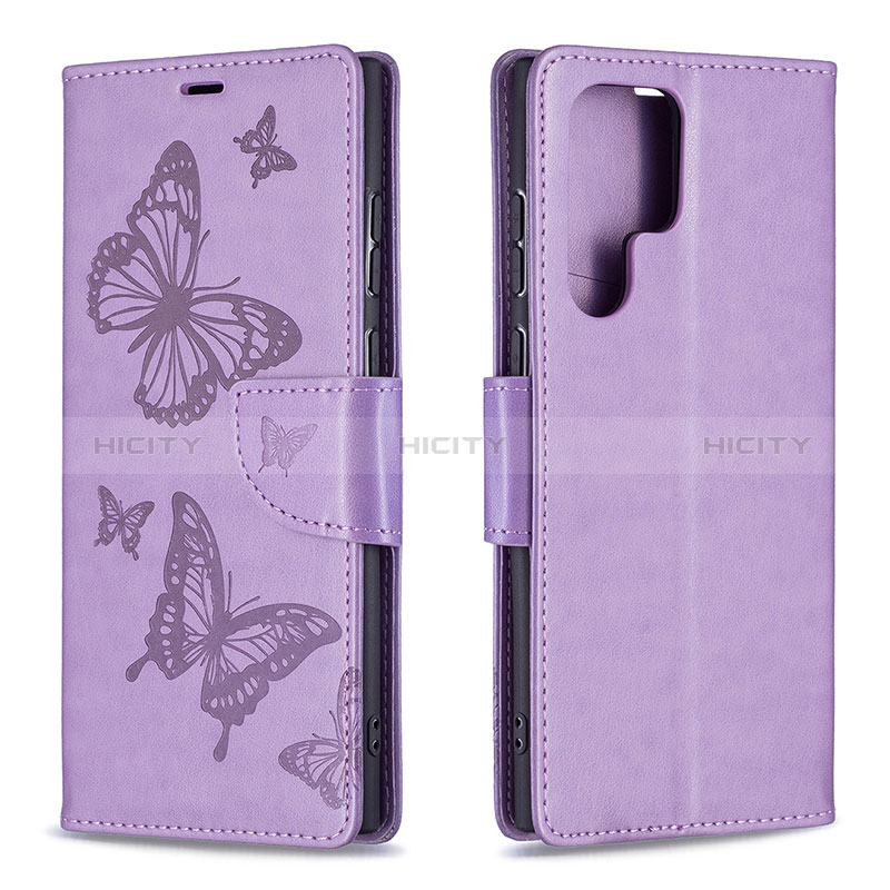 Handytasche Stand Schutzhülle Flip Leder Hülle Schmetterling B13F für Samsung Galaxy S24 Ultra 5G