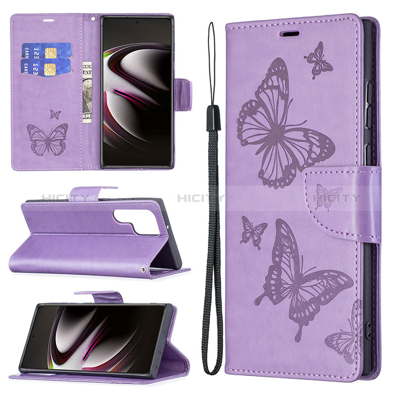 Handytasche Stand Schutzhülle Flip Leder Hülle Schmetterling B13F für Samsung Galaxy S24 Ultra 5G