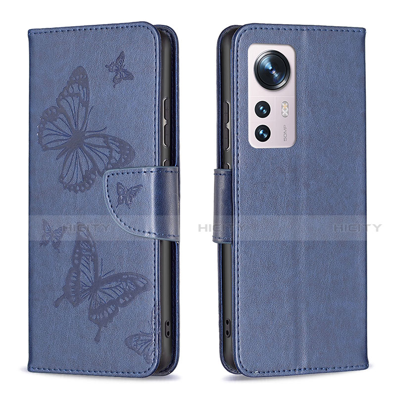 Handytasche Stand Schutzhülle Flip Leder Hülle Schmetterling B13F für Xiaomi Mi 12 5G Blau