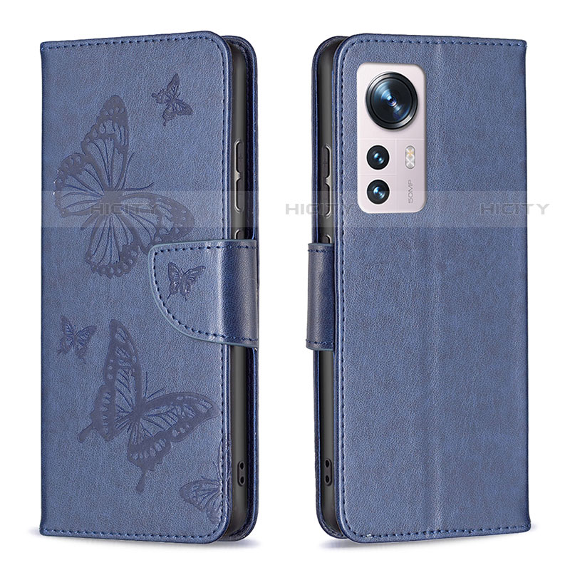 Handytasche Stand Schutzhülle Flip Leder Hülle Schmetterling B13F für Xiaomi Mi 12S 5G Blau