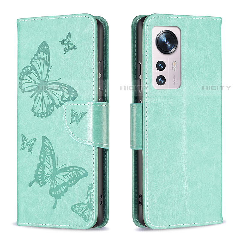 Handytasche Stand Schutzhülle Flip Leder Hülle Schmetterling B13F für Xiaomi Mi 12S 5G Grün