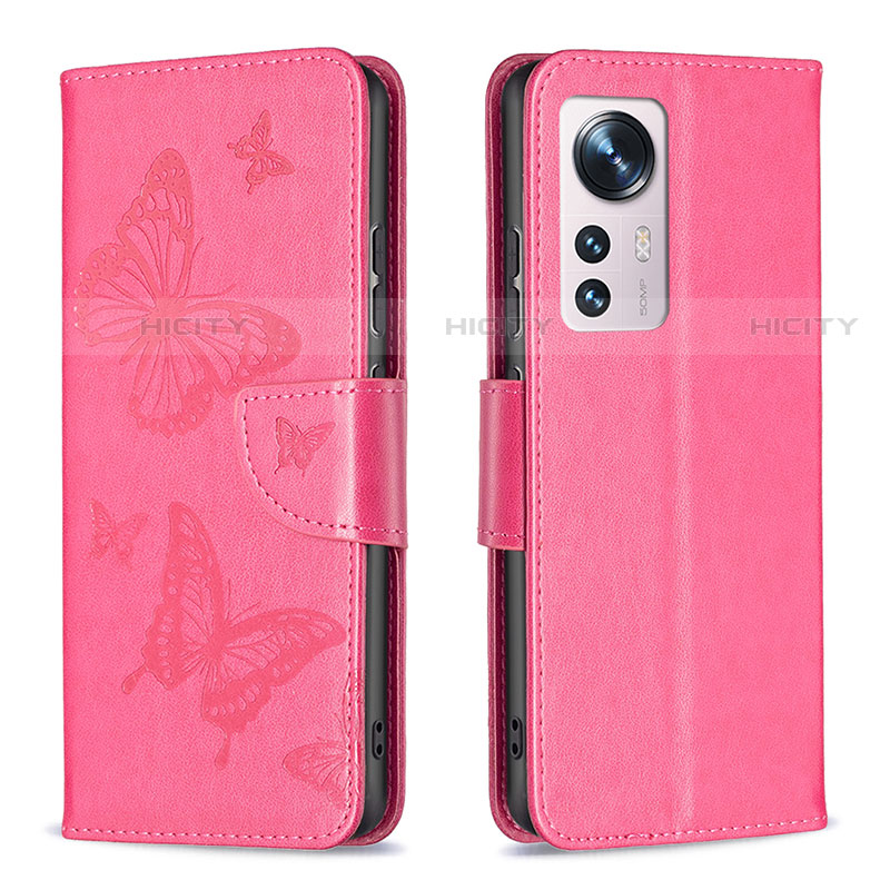 Handytasche Stand Schutzhülle Flip Leder Hülle Schmetterling B13F für Xiaomi Mi 12S 5G Pink