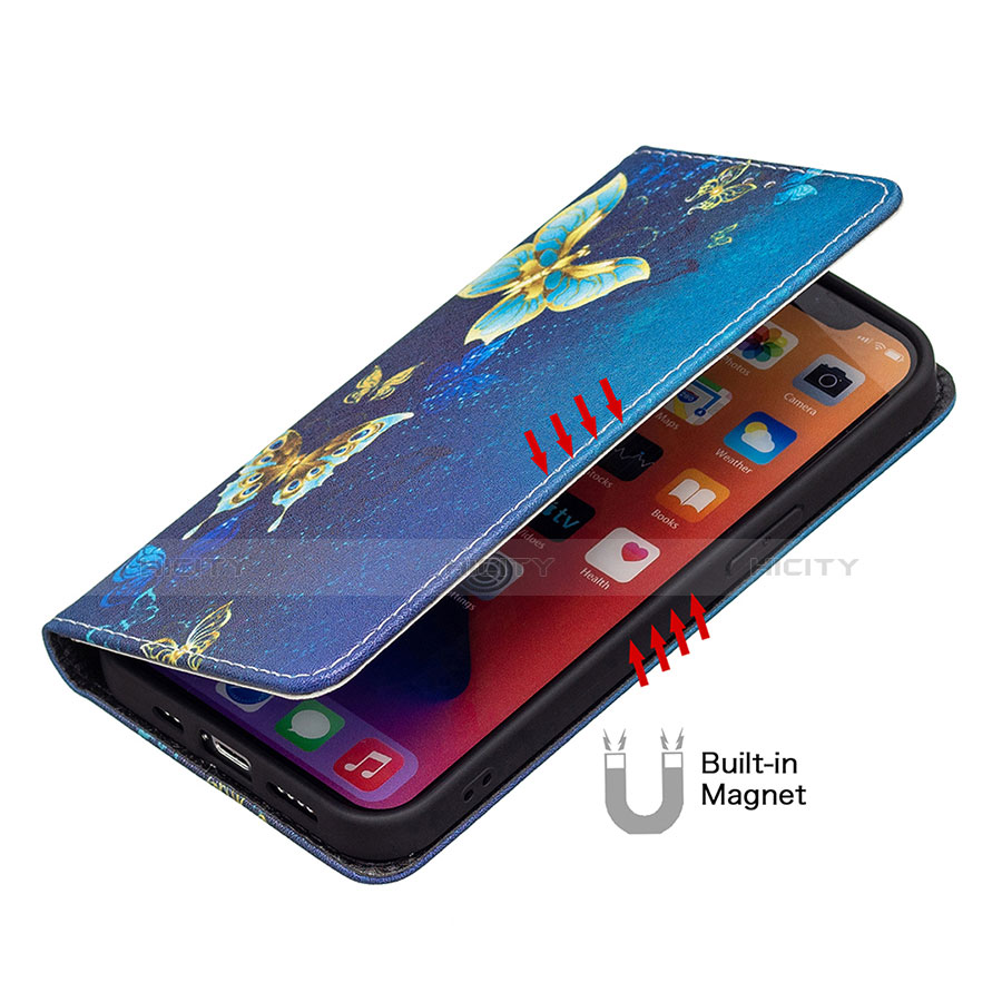 Handytasche Stand Schutzhülle Flip Leder Hülle Schmetterling für Apple iPhone 13 Blau