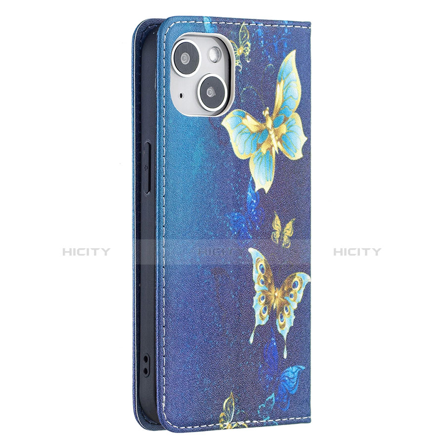 Handytasche Stand Schutzhülle Flip Leder Hülle Schmetterling für Apple iPhone 13 Mini Blau