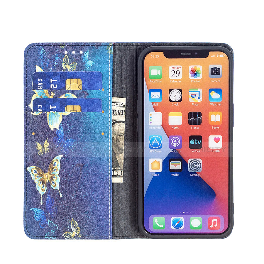 Handytasche Stand Schutzhülle Flip Leder Hülle Schmetterling für Apple iPhone 13 Mini Blau