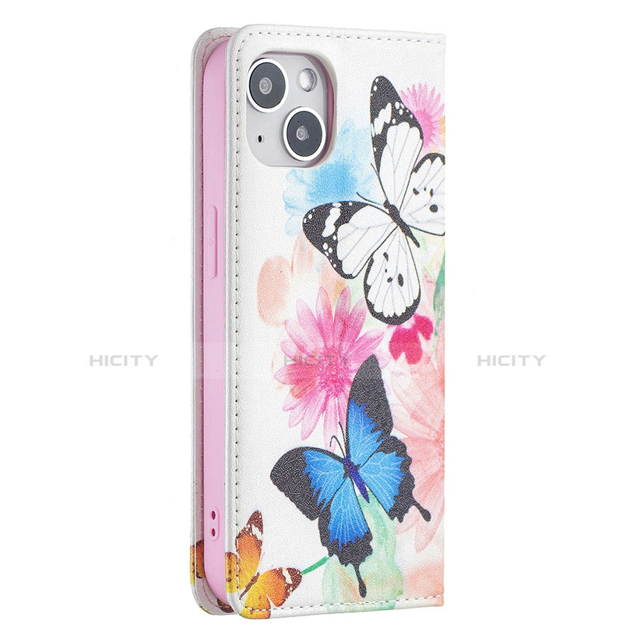 Handytasche Stand Schutzhülle Flip Leder Hülle Schmetterling für Apple iPhone 13 Mini Rosa groß