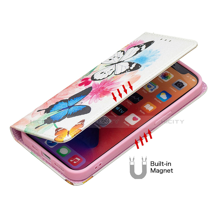 Handytasche Stand Schutzhülle Flip Leder Hülle Schmetterling für Apple iPhone 13 Mini Rosa groß