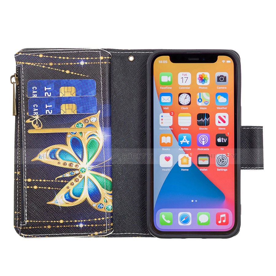 Handytasche Stand Schutzhülle Flip Leder Hülle Schmetterling für Apple iPhone 13 Pro Plusfarbig