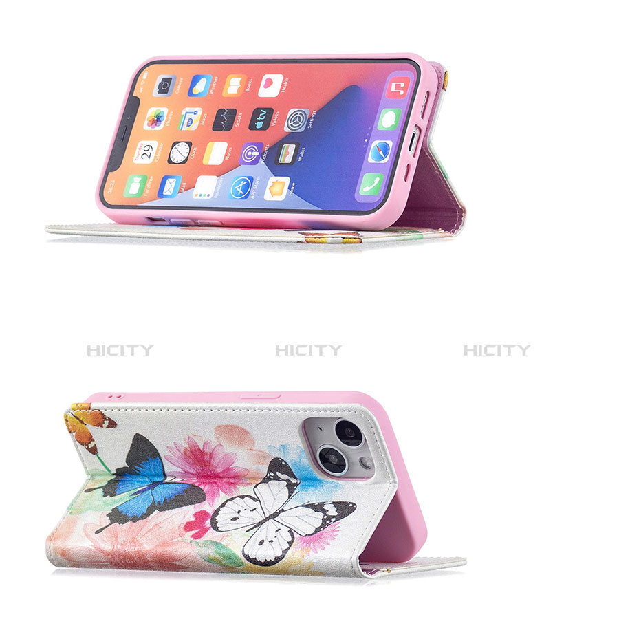 Handytasche Stand Schutzhülle Flip Leder Hülle Schmetterling für Apple iPhone 14 Plus Rosa