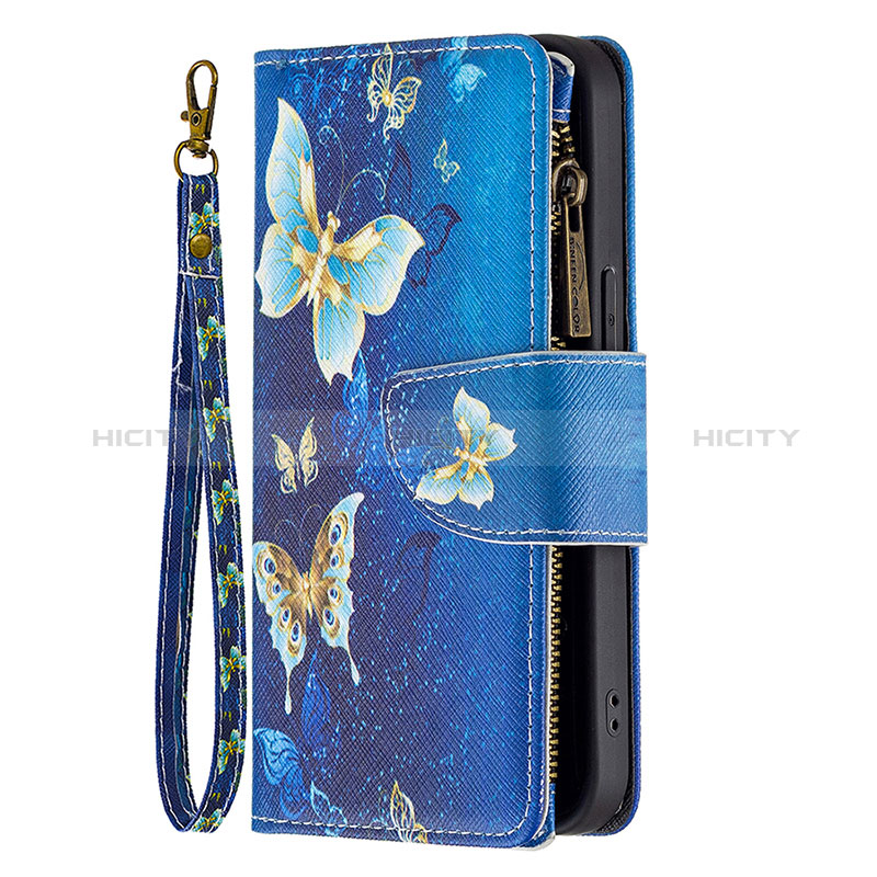 Handytasche Stand Schutzhülle Flip Leder Hülle Schmetterling für Apple iPhone 14 Pro Max Blau