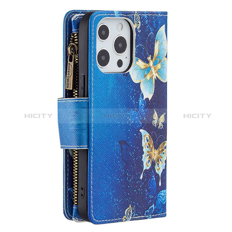 Handytasche Stand Schutzhülle Flip Leder Hülle Schmetterling für Apple iPhone 14 Pro Max Blau