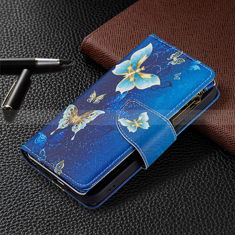 Handytasche Stand Schutzhülle Flip Leder Hülle Schmetterling für Apple iPhone 14 Pro Max Blau