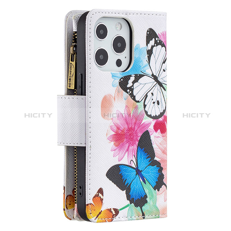 Handytasche Stand Schutzhülle Flip Leder Hülle Schmetterling für Apple iPhone 14 Pro Rosa