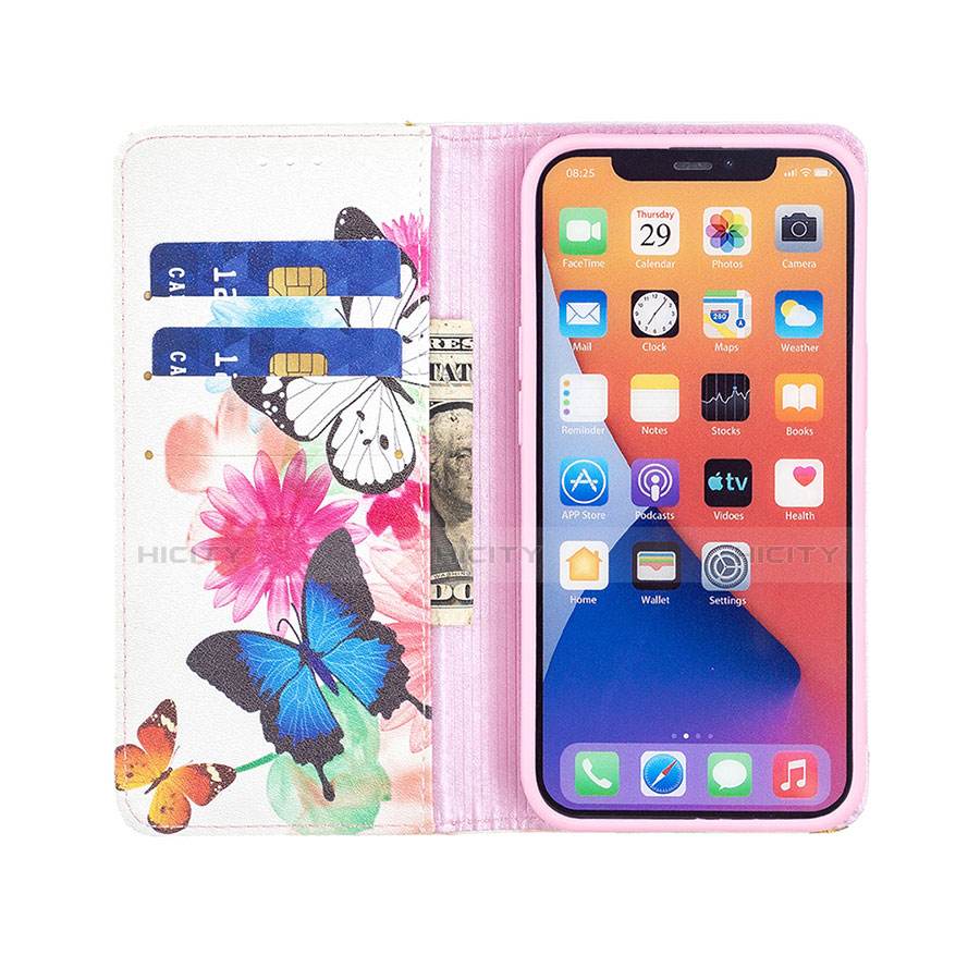 Handytasche Stand Schutzhülle Flip Leder Hülle Schmetterling für Apple iPhone 14 Rosa