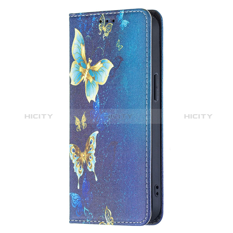 Handytasche Stand Schutzhülle Flip Leder Hülle Schmetterling für Apple iPhone 15 Blau