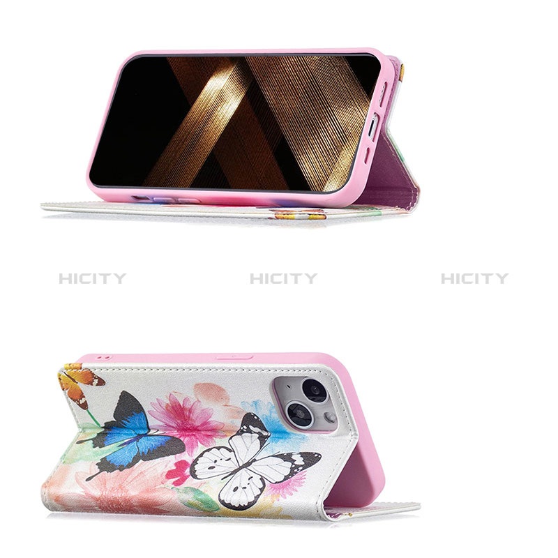 Handytasche Stand Schutzhülle Flip Leder Hülle Schmetterling für Apple iPhone 15 Plus Rosa