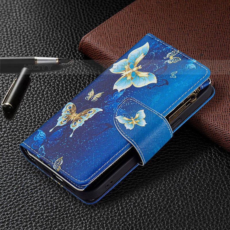 Handytasche Stand Schutzhülle Flip Leder Hülle Schmetterling für Apple iPhone 15 Pro Blau