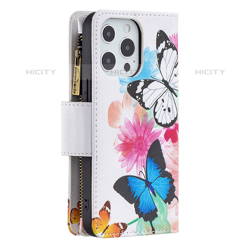 Handytasche Stand Schutzhülle Flip Leder Hülle Schmetterling für Apple iPhone 15 Pro Max Rosa groß