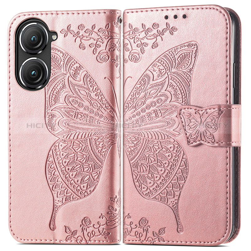 Handytasche Stand Schutzhülle Flip Leder Hülle Schmetterling für Asus Zenfone 9 Rosegold Plus