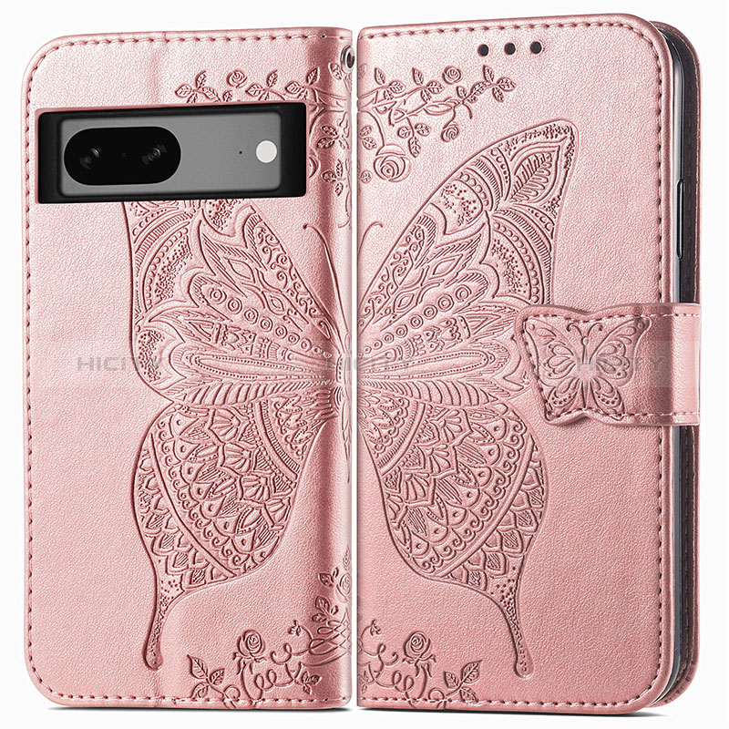 Handytasche Stand Schutzhülle Flip Leder Hülle Schmetterling für Google Pixel 7 5G Rosegold