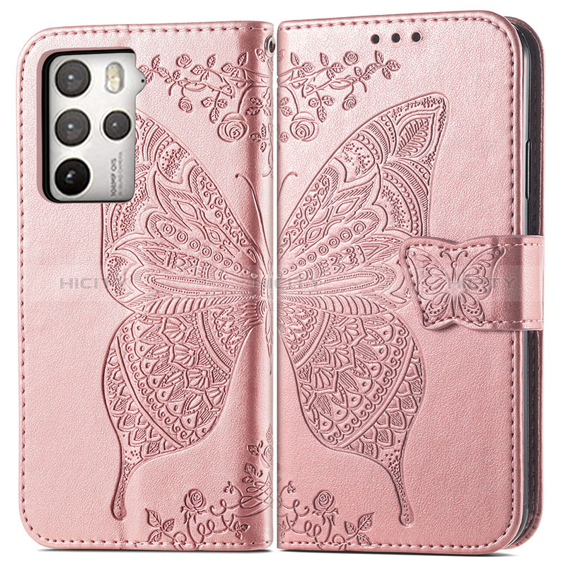 Handytasche Stand Schutzhülle Flip Leder Hülle Schmetterling für HTC U23 Pro 5G Rosegold