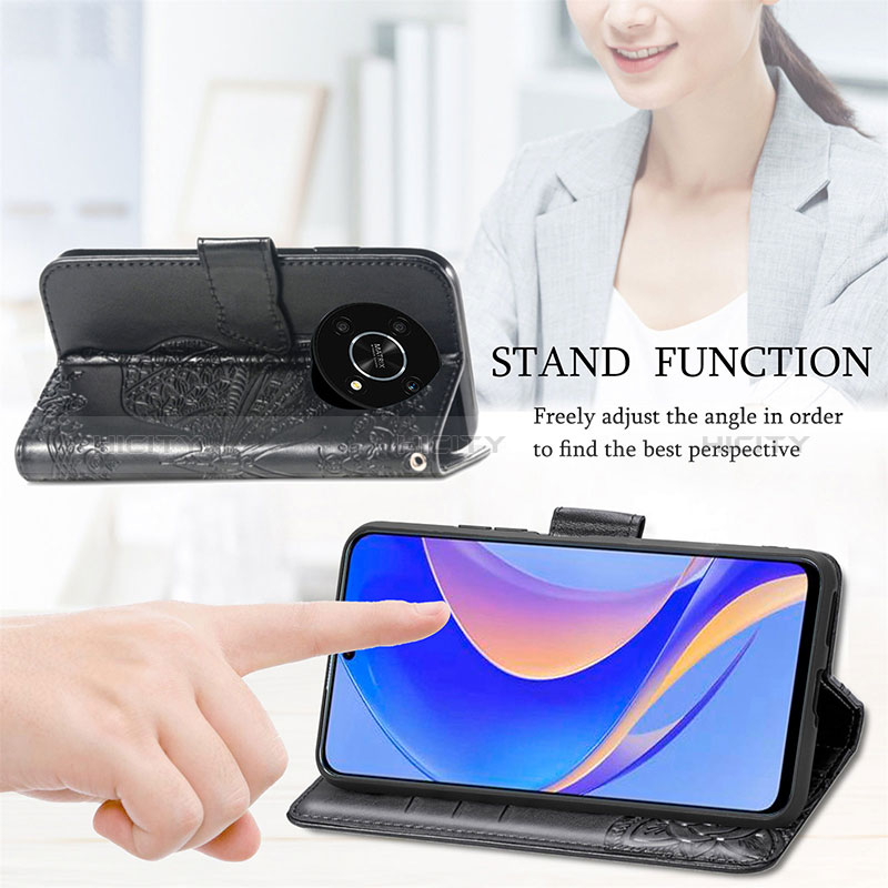 Handytasche Stand Schutzhülle Flip Leder Hülle Schmetterling für Huawei Enjoy 50 Pro groß