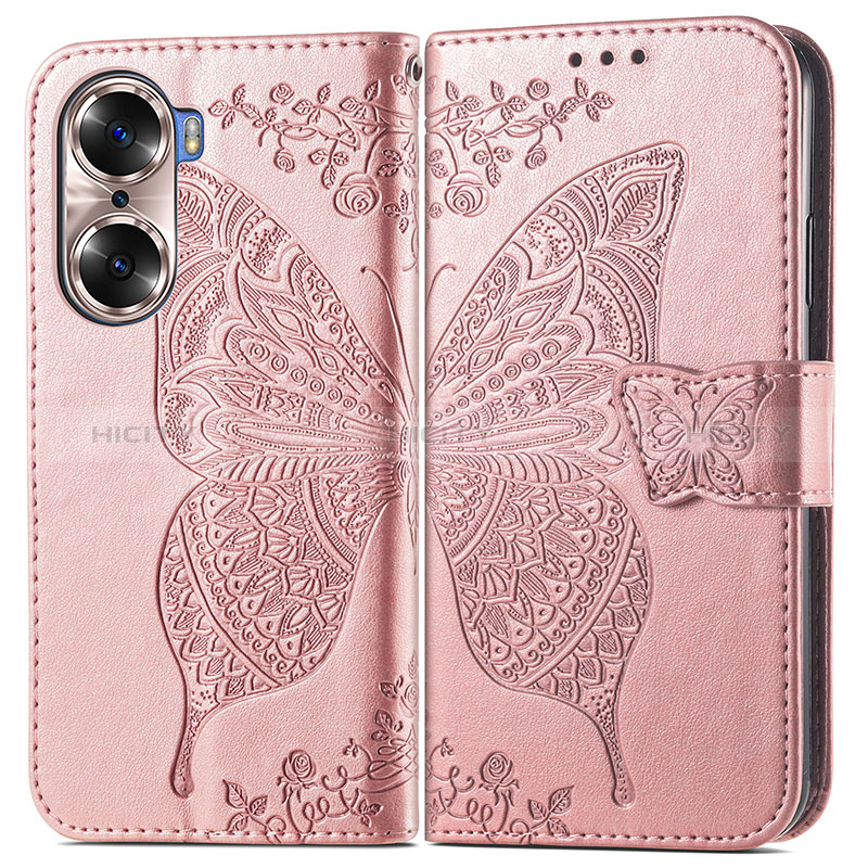 Handytasche Stand Schutzhülle Flip Leder Hülle Schmetterling für Huawei Honor 60 5G Rosegold