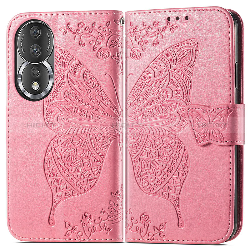 Handytasche Stand Schutzhülle Flip Leder Hülle Schmetterling für Huawei Honor 80 5G Pink