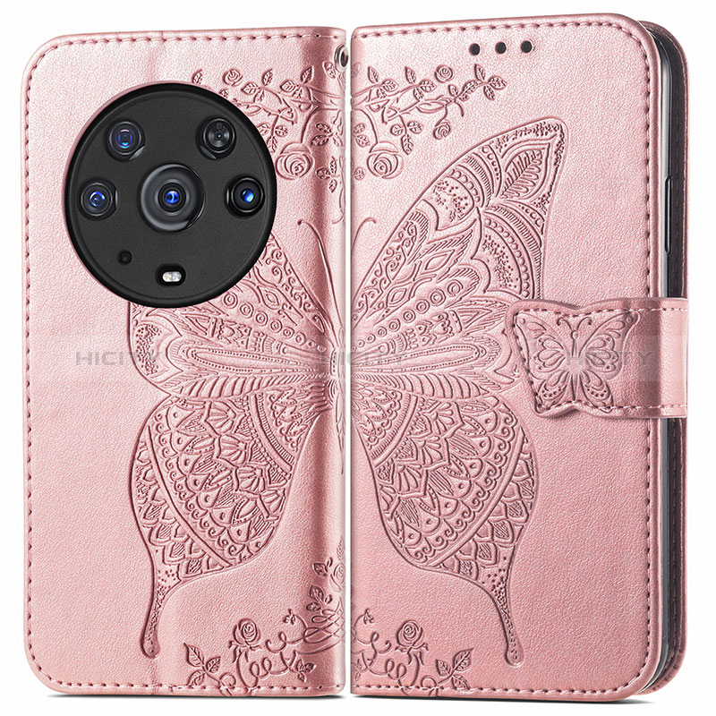 Handytasche Stand Schutzhülle Flip Leder Hülle Schmetterling für Huawei Honor Magic3 Pro 5G Rosegold