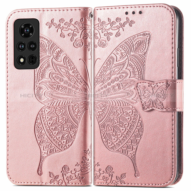 Handytasche Stand Schutzhülle Flip Leder Hülle Schmetterling für Huawei Honor V40 5G Rosegold