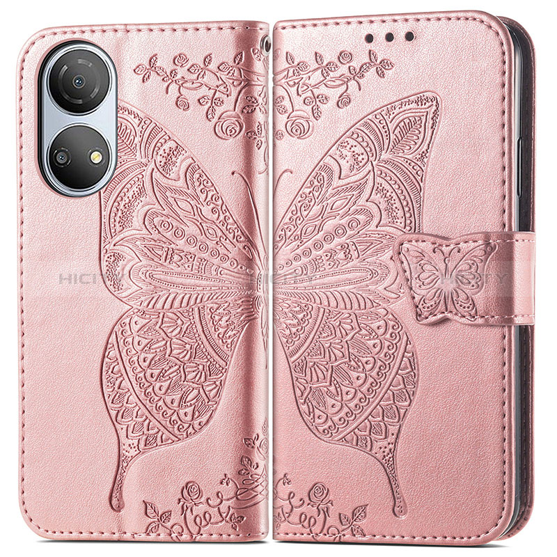 Handytasche Stand Schutzhülle Flip Leder Hülle Schmetterling für Huawei Honor X7 Rosegold