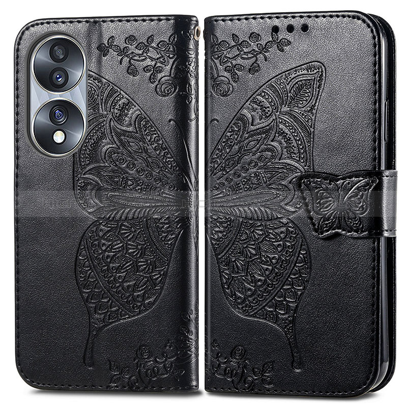 Handytasche Stand Schutzhülle Flip Leder Hülle Schmetterling für Huawei Honor X7b Schwarz