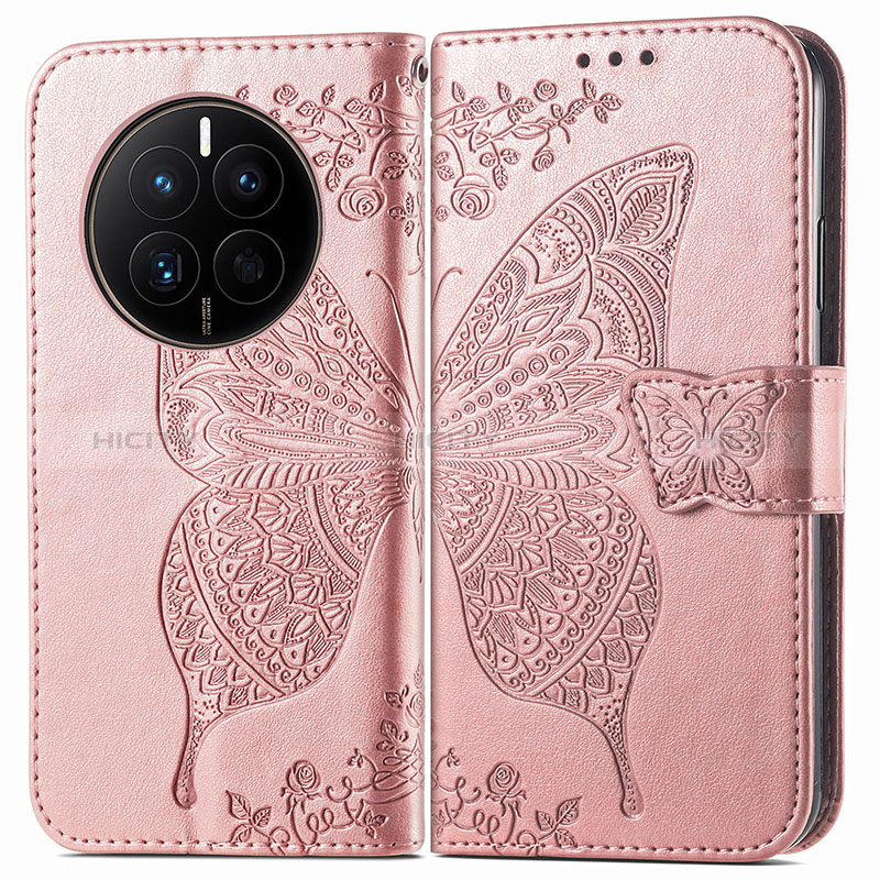 Handytasche Stand Schutzhülle Flip Leder Hülle Schmetterling für Huawei Mate 50 Rosegold