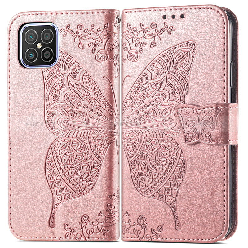 Handytasche Stand Schutzhülle Flip Leder Hülle Schmetterling für Huawei Nova 8 SE 4G Rosegold Plus