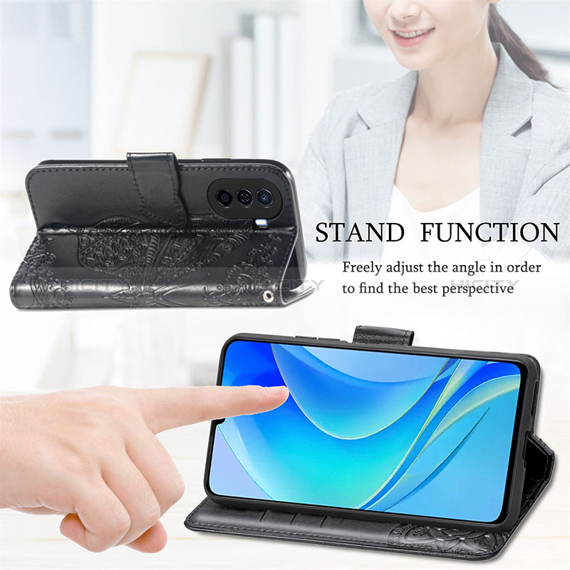 Handytasche Stand Schutzhülle Flip Leder Hülle Schmetterling für Huawei Nova Y70 Plus groß