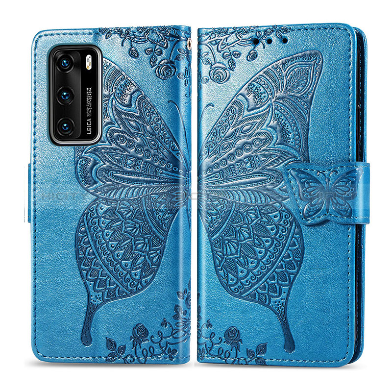 Handytasche Stand Schutzhülle Flip Leder Hülle Schmetterling für Huawei P40 Blau