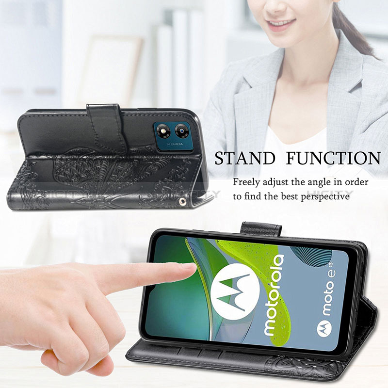 Handytasche Stand Schutzhülle Flip Leder Hülle Schmetterling für Motorola Moto E13