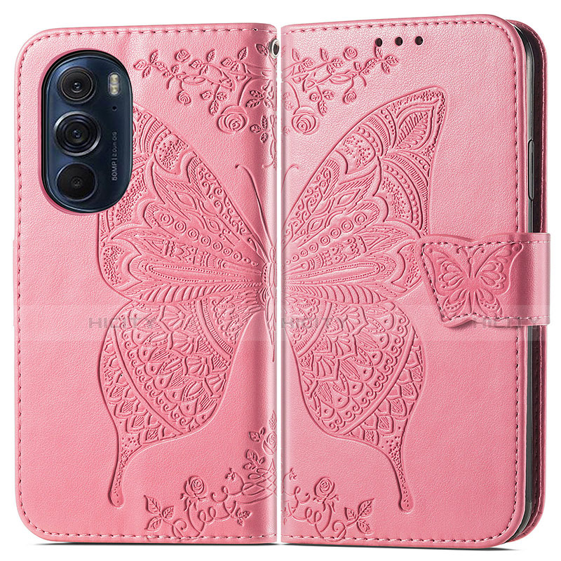 Handytasche Stand Schutzhülle Flip Leder Hülle Schmetterling für Motorola Moto Edge 30 Pro 5G Pink