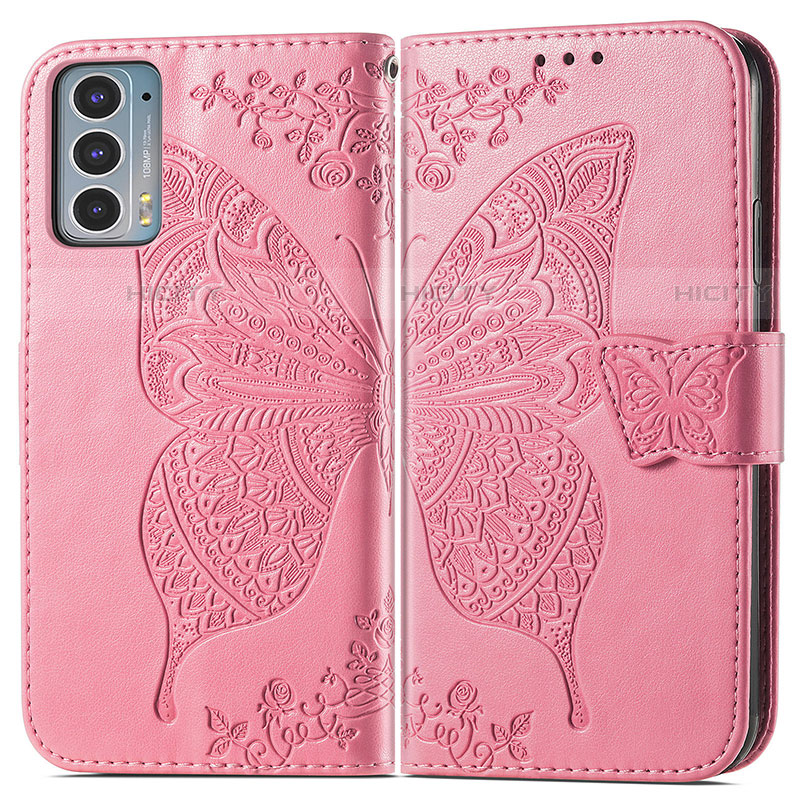 Handytasche Stand Schutzhülle Flip Leder Hülle Schmetterling für Motorola Moto Edge Lite 5G Pink Plus
