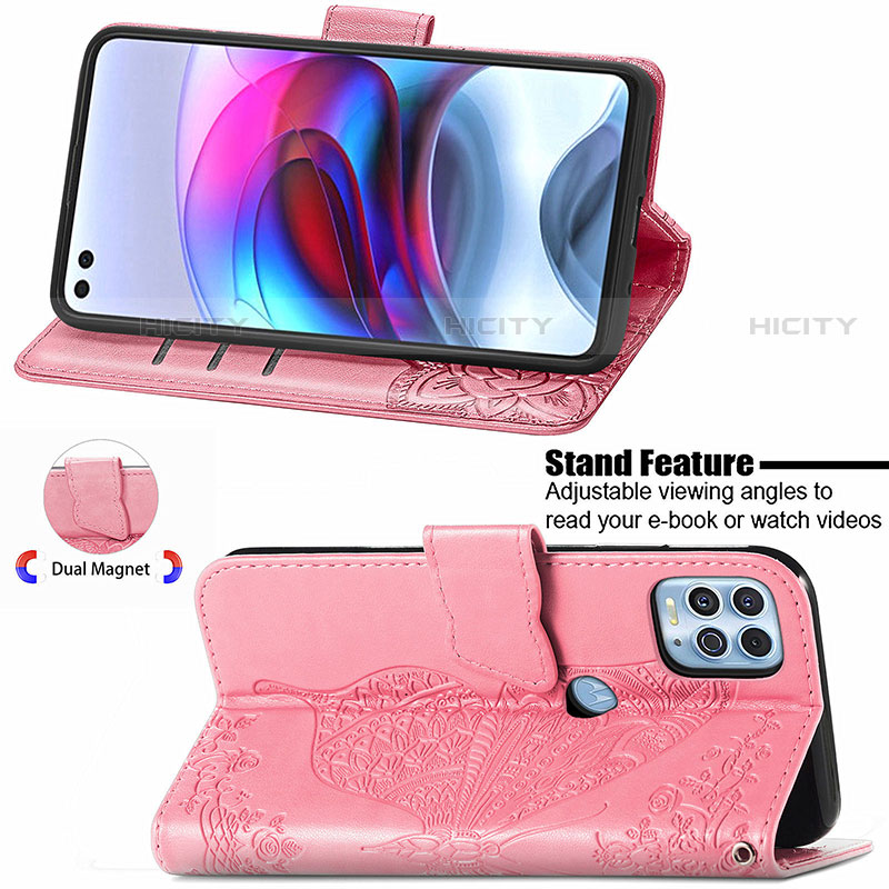 Handytasche Stand Schutzhülle Flip Leder Hülle Schmetterling für Motorola Moto Edge S 5G groß