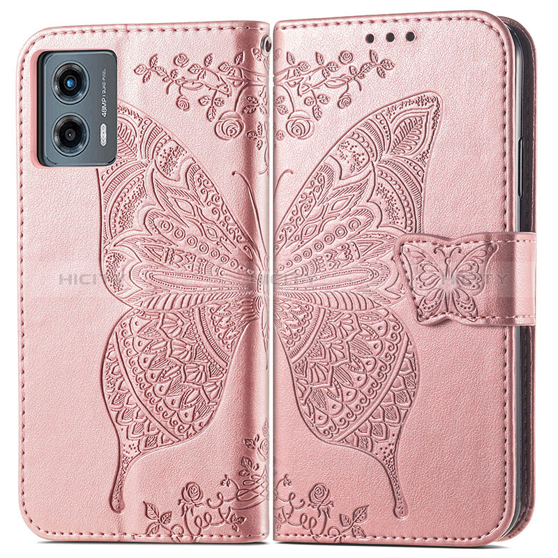 Handytasche Stand Schutzhülle Flip Leder Hülle Schmetterling für Motorola Moto G 5G (2023) Rosegold Plus