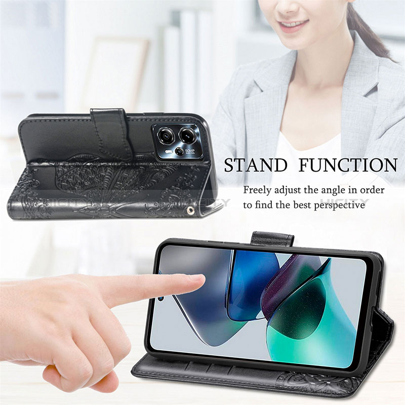 Handytasche Stand Schutzhülle Flip Leder Hülle Schmetterling für Motorola Moto G13 groß