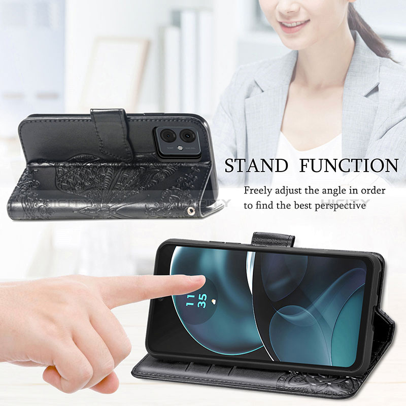 Handytasche Stand Schutzhülle Flip Leder Hülle Schmetterling für Motorola Moto G14 groß