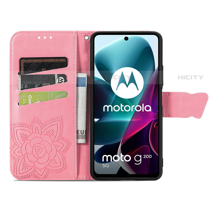 Handytasche Stand Schutzhülle Flip Leder Hülle Schmetterling für Motorola Moto G200 5G groß
