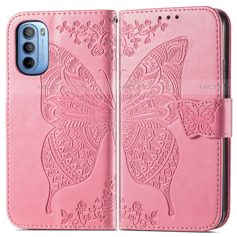 Handytasche Stand Schutzhülle Flip Leder Hülle Schmetterling für Motorola Moto G41 Pink