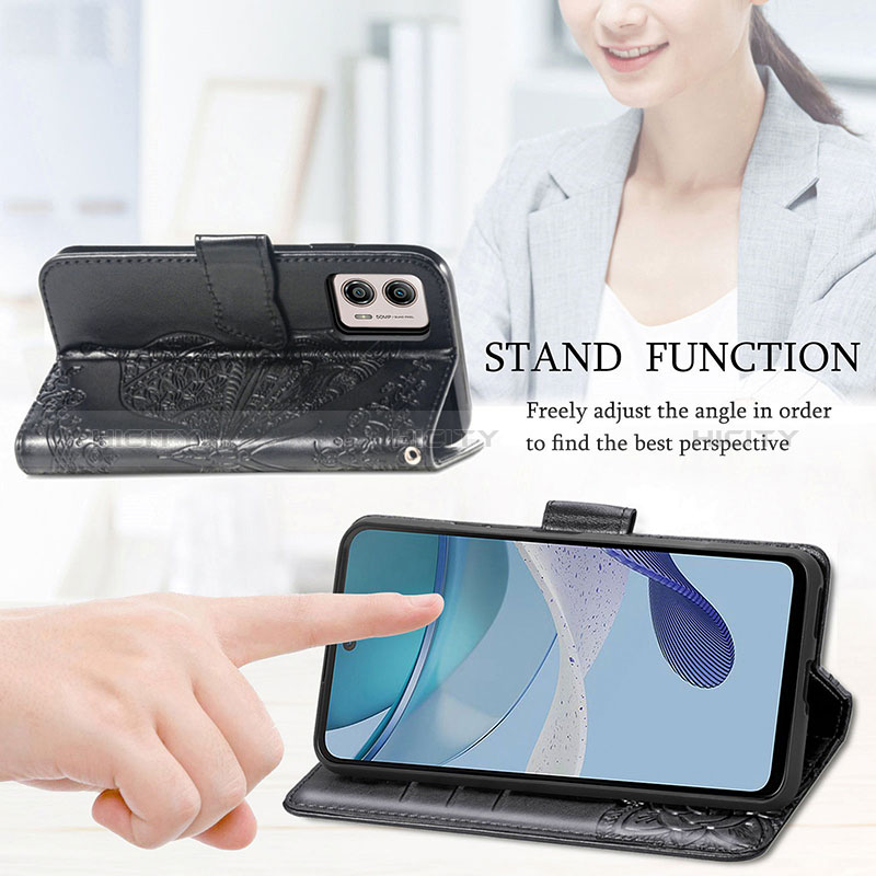 Handytasche Stand Schutzhülle Flip Leder Hülle Schmetterling für Motorola Moto G53 5G